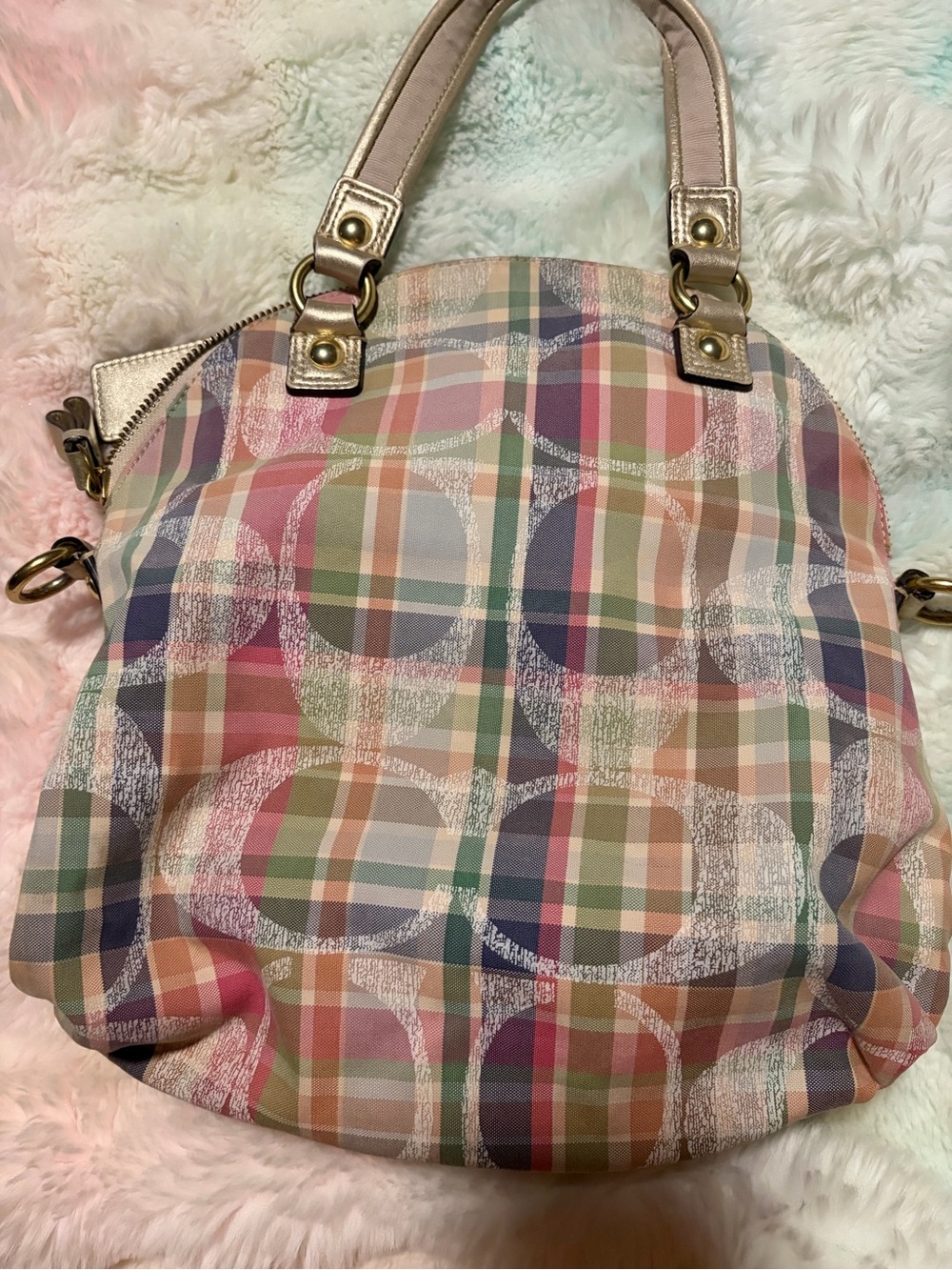 Coach Poppy Plaid Multicolor Bag with Gold Accents - Picture 2 of 9